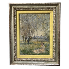Vintage Claude Monet Print "Woman Seated Under the Willows" in Ornate Frame
