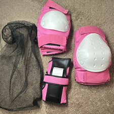 Kids Pink Knee Elbow Wrist Guard Protective Pad Set with Mesh Bag