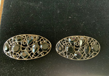 Pair of VINTAGE MUSI Filigree Shoe Clips Black Faceted Stones Signed