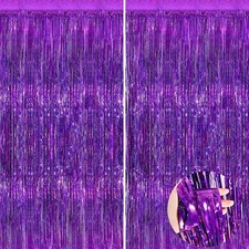 Purple Metallic Tinsel Foil Fringe Curtains Backdrop 2Pack 3.3x8.3Ft Purple Part