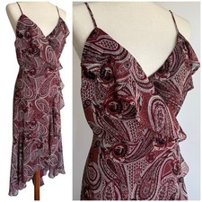 Express Paisley Ruffle Maxi Dress Red Ruffle V-Neck Spaghetti Strap Large