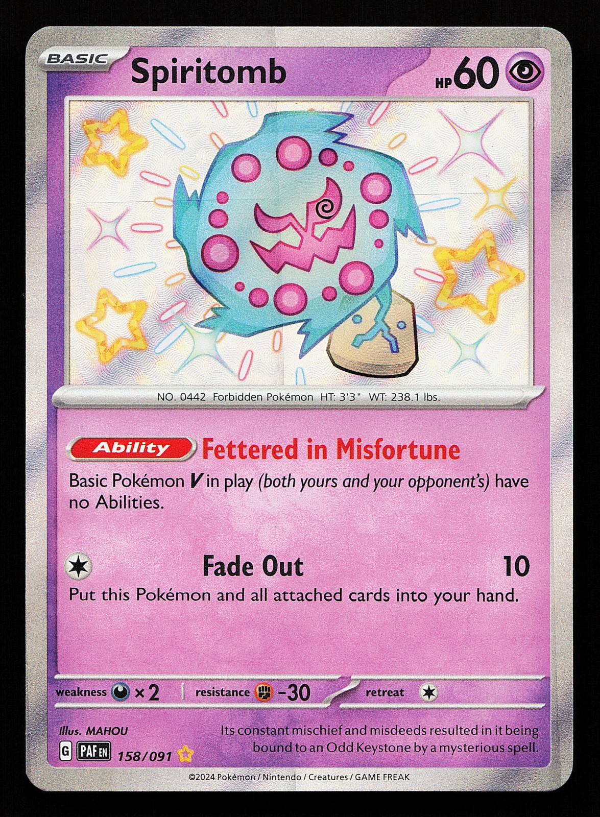 Spiritomb 158/091 Shiny Holo Paldean Fates Pokémon Card