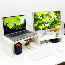 Adjustable White Monitor Stand Riser - 2 Pack, Wood 2 Tier Adjustable Stand for