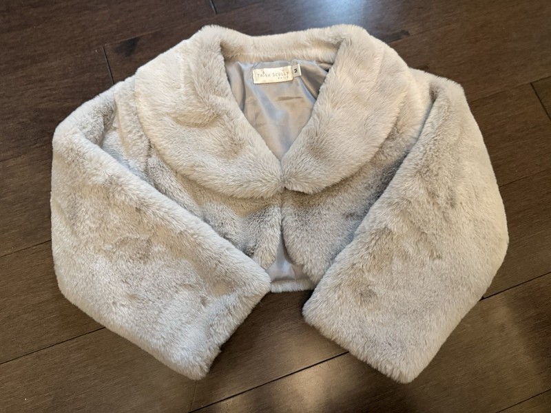 Trish Scully Faux Fur Cropped Gray Coat - Size 4-7