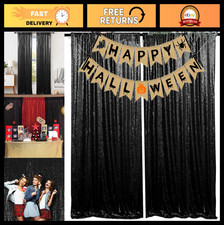 Black Sequin Backdrop Curtains for Party, 2ft x 8ft, 2 Panels - Photo Booth Deco