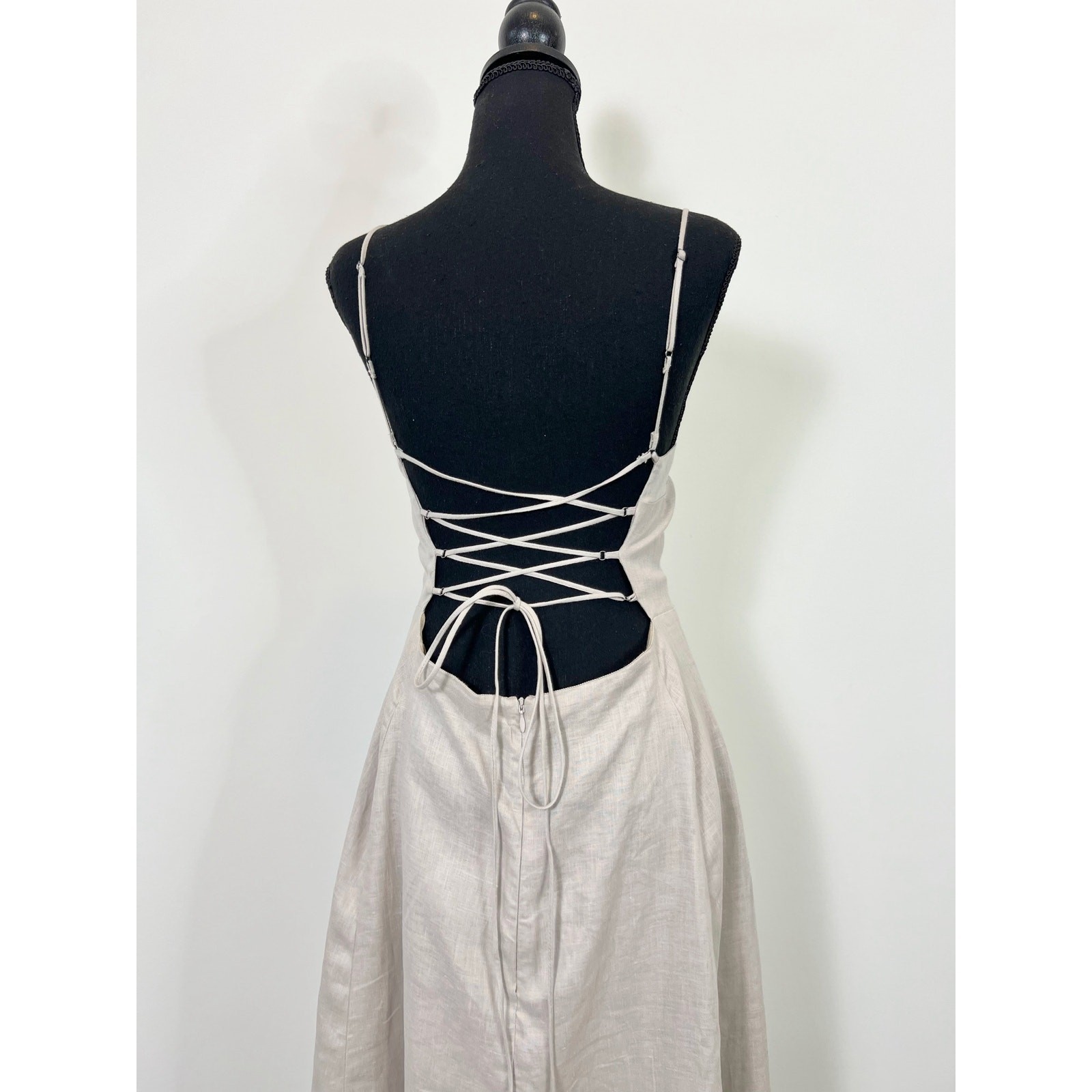 Enza Costa Laced Open Back Dress in Mist Size 3 Maxi Lined Party Cocktail Linen 