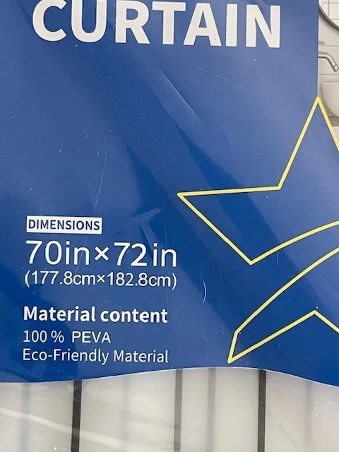 Shower Curtain PEVA 70”x72” - Ray Star w/rings Black Grid Patter on White NEW - Image 2 of 3