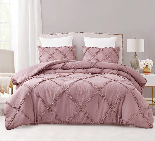 Chezmoi Collection 3-Piece Soft Washed Microfiber Diamond Ruffled Comforter Set - Picture 17 of 17