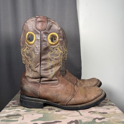 Men s Western Cowboy Boots Brown Leather Embroidered Pull On Size 9.5 D