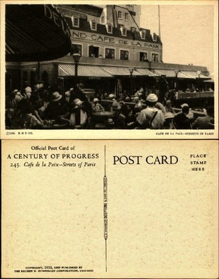 Cafe de la Paix Streets of Paris Century of Progress vintage postcard w889