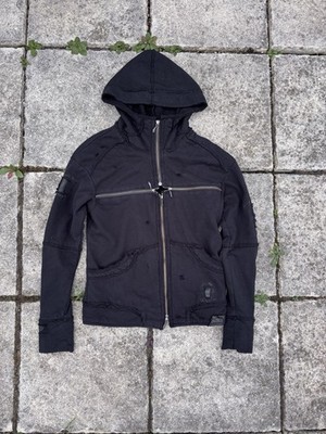 14th Addiction Cross Zip Up Fremch Terry Leather Cottom Hoodie Black S