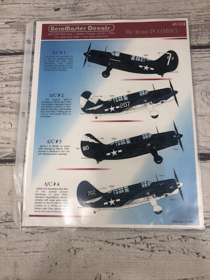 AEROMASTER 48-204,1/48 THE BEAST PT I SB2C 贴花套装 全新 — 第 4/4 张图片