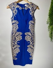 Paper Dolls Royal Blue Crochet Gold Lace Bodycon Dress - Size UK 8 Wedding Guest