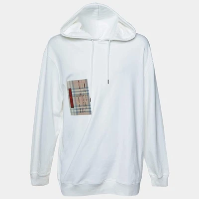 Sweat à capuche Burberry blanc cassé poche à carreaux en jersey de coton XXL - Photo 1/4