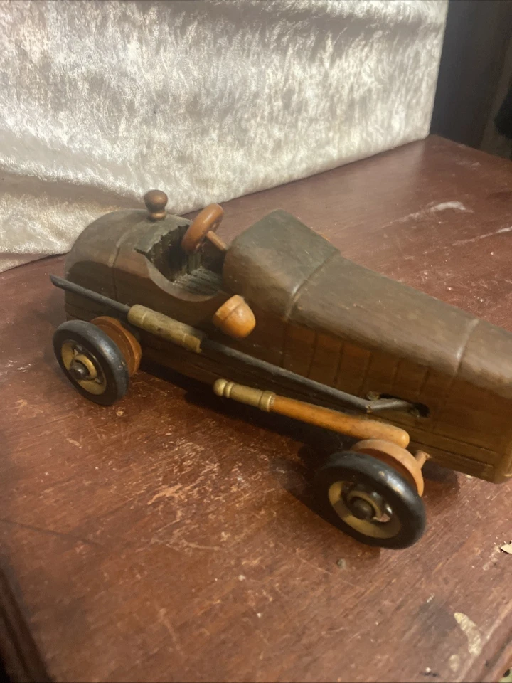 Vintage Carved Wooden racing Car Model - Image 2 of 4