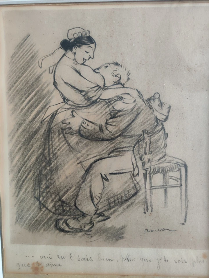 Dessin original de Francisque POULBOT encadré - Montmartre - Photo 2/4