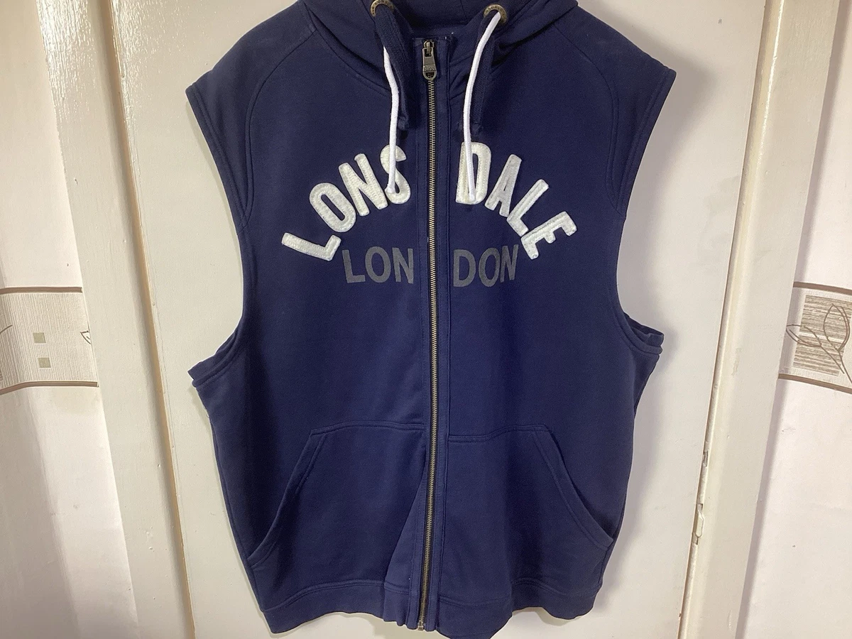 Lonsdale Y2k Heavy Cotton Embroidered Zip Hoodie Blue L