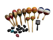 Vintage Huge Lot Of Hand Painted Wooden Maracas Percussion w/Egg Shakers