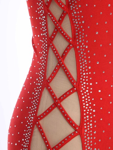 Womens Latin Dance Costume Glitter Tassel Sleeveless Dress Lace-up Irregular Hem - Picture 15 of 85