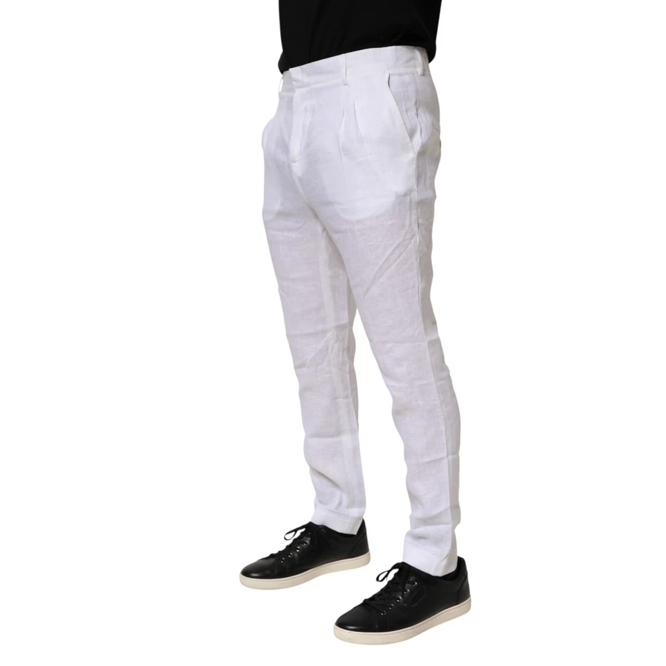 Pantalones DANIELE ALESSANDRINI Blanco Lino Formal Vestido Pantalón IT52/W38/XL 170usd Foto 2 de 4