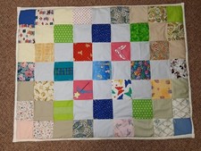 38" X 49" homemade machine-pieced hand-knotted crib comforter baby quilt  1
