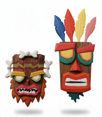 Wooden  Aku Aku & Uka Uka Masks from Crash Bandicoot, MADE TO ORDER