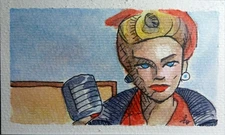 Original  Small Watercolor  portrait 3 X 5 Not A Print! Leather Jacket 