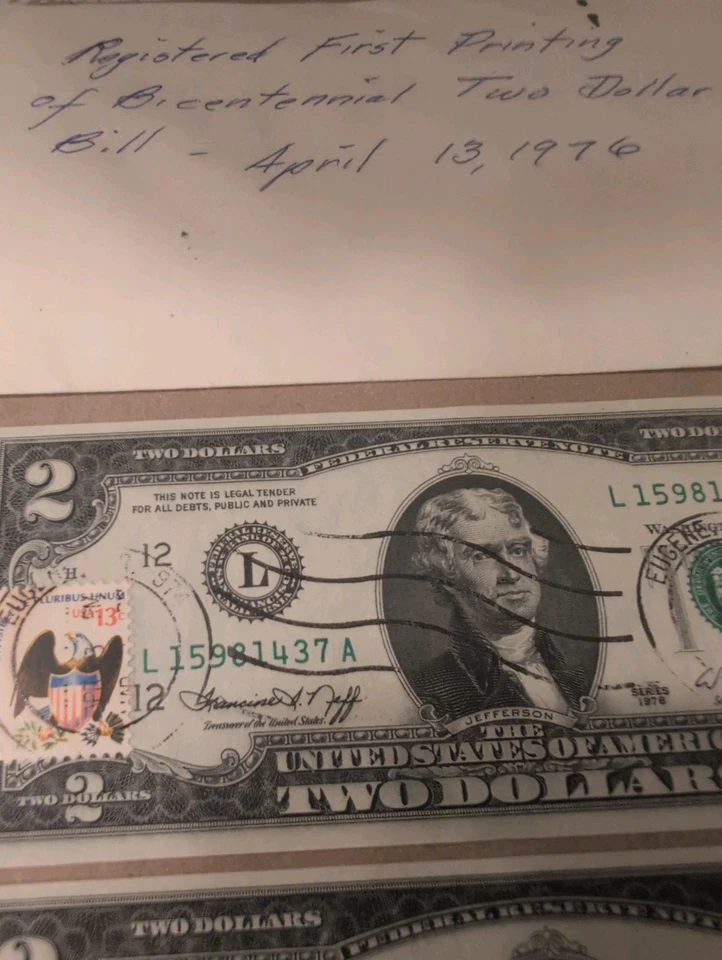 Set Of 5 Bicenteniel $2 Notes. First Printing Sequential. - Image 2 of 2