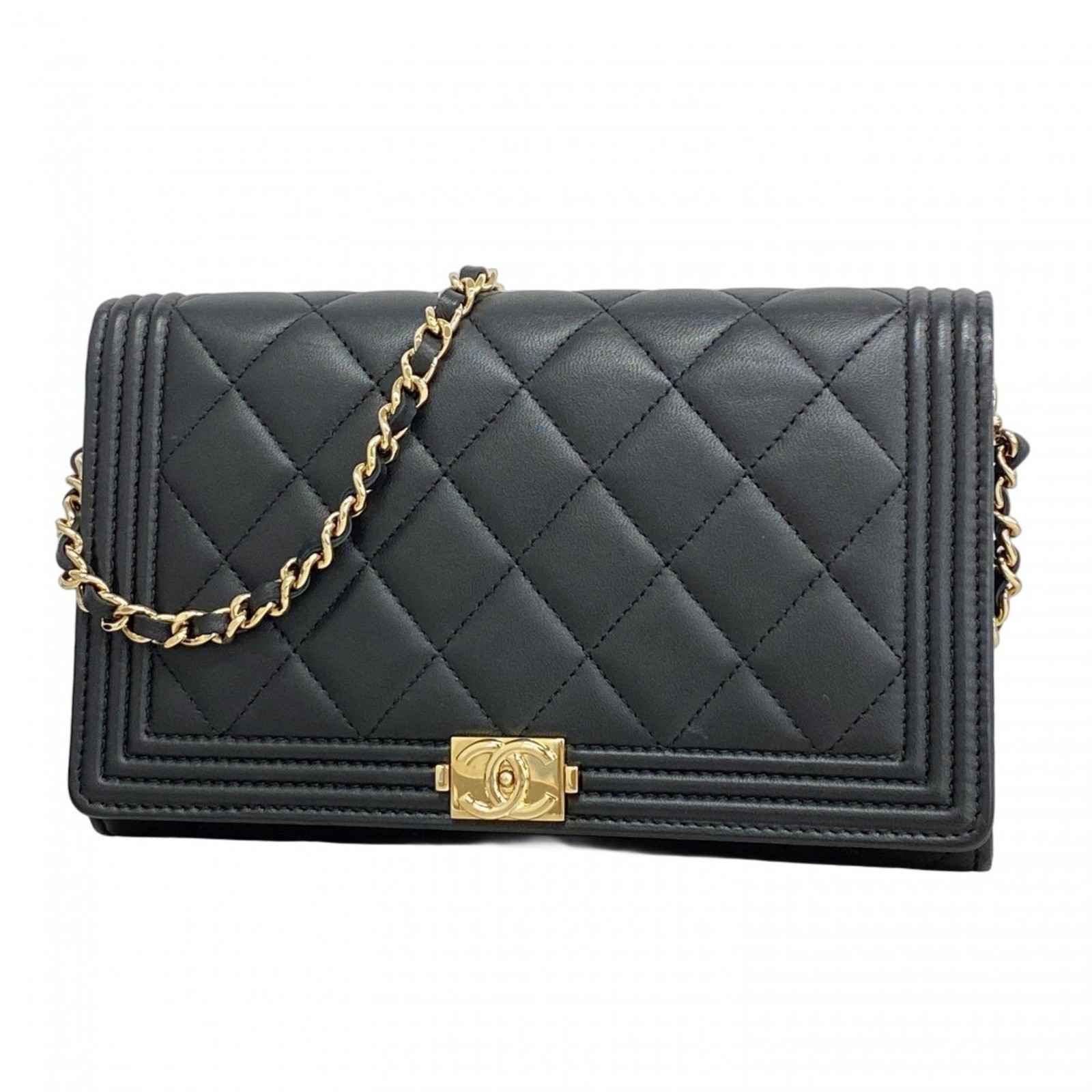 Chanel Boy Chain Lambskin Black Champagne Shoulder Wallet for Women GZl1ahgt-image