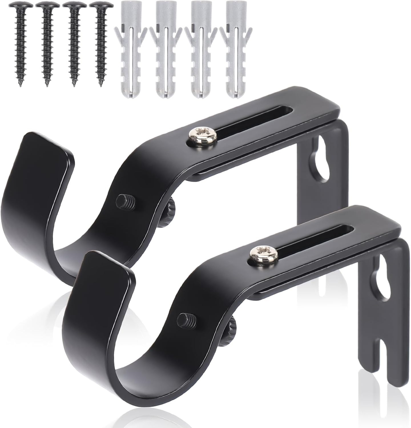 2-Pack Black Wall-Mounted Premium Curtain Rod Brackets for Small Hooks