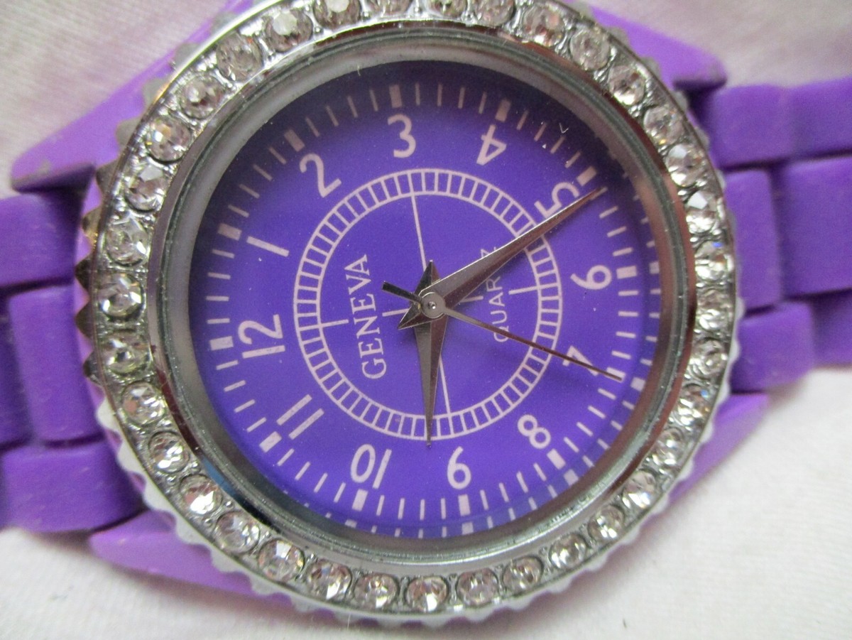 Geneva Purple & Silver Toned Wristwatch w/ Adjustable Buckle 