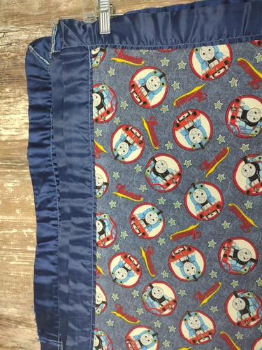 Handmade Quilted Thomas The Train Blanket Double Sided With Blue Satin Edges - Picture 5 of 8