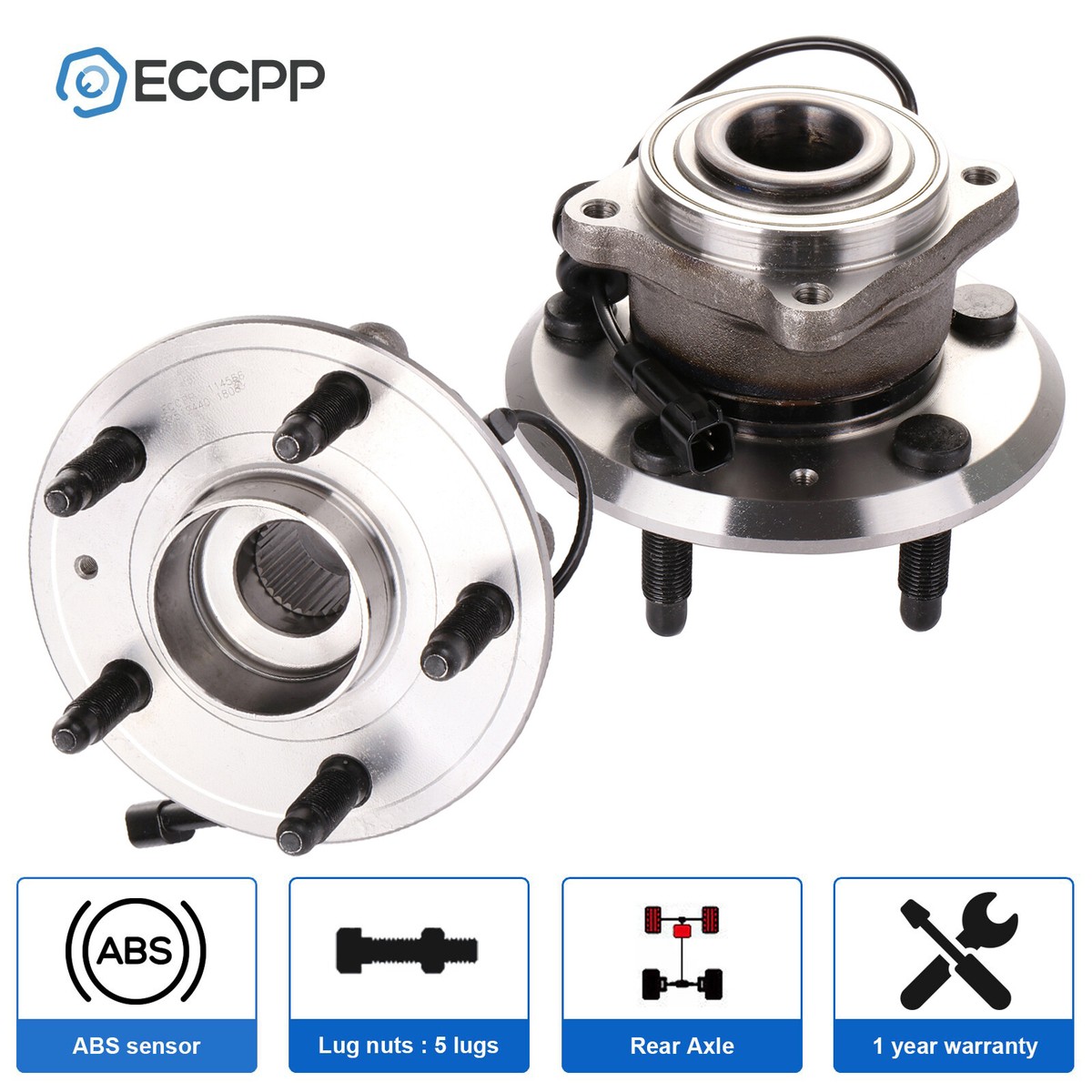 512440 Replacement Set Of 2 Rear Wheel Hub Bearing Assemblies For 2010-2017 Chevy Equinox &amp; GMC Terrain Polished Rust Protected Hub