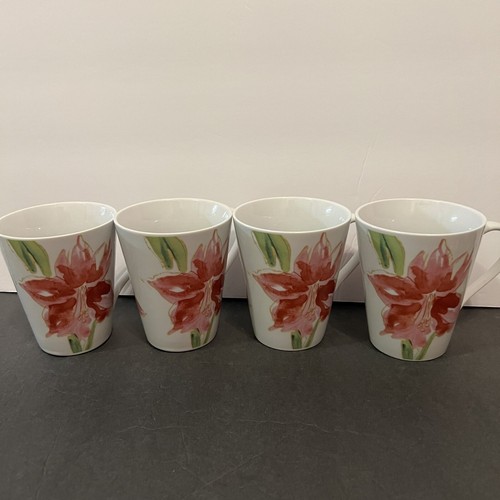 Paula Deen "Amaryllis" Pink Flower Tea Coffee Cup Mug Set Of 4 - Picture 9 of 11