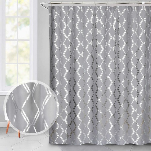 HIG Modern Glitter Geometric Metallic Printed Shower Curtains for Bathroom - Picture 15 of 35