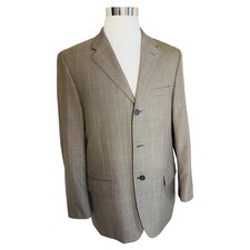 Bert Pulitzer Men  s 41R Beige Windowpane Wool 3 Button Blazer- Defect