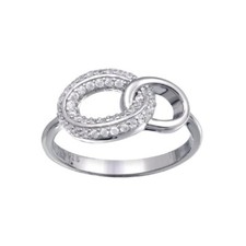 Sterling Silver Open Oval Link Design Ring w/ Cubic Zirconia Stones