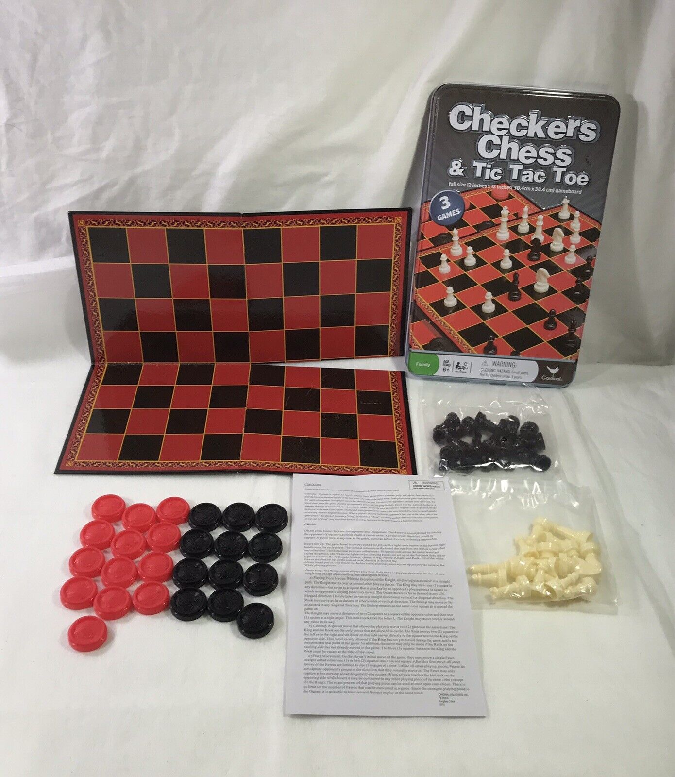 Cardinal 3 Games in 1 Set, Travel Tin, Open Box, Checkers, Chess &  Tic-Tac-Toe