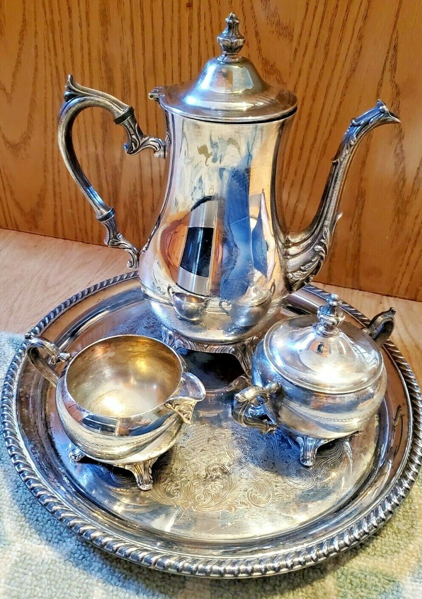 International Silver Plated Coffee Tea Service Set, Vtg Pot