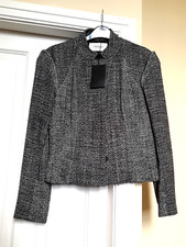 Pringle Of Scotland Grey Herringbone Tweed Wool Blend Jacket Blazer Uk 10 New