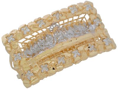 10k or 14k Two-Tone Gold Huge Nugget Design Last Supper Two Finger Ring 