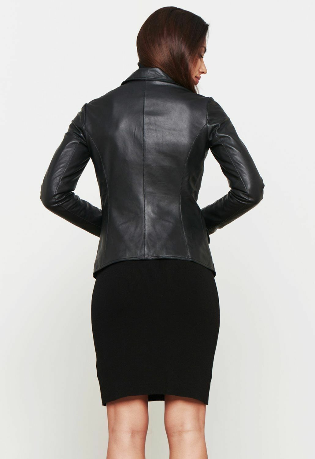 Women's Size Small Black Leather Blazer Soft Lambskin Short 3-button Snap Pocket image 4