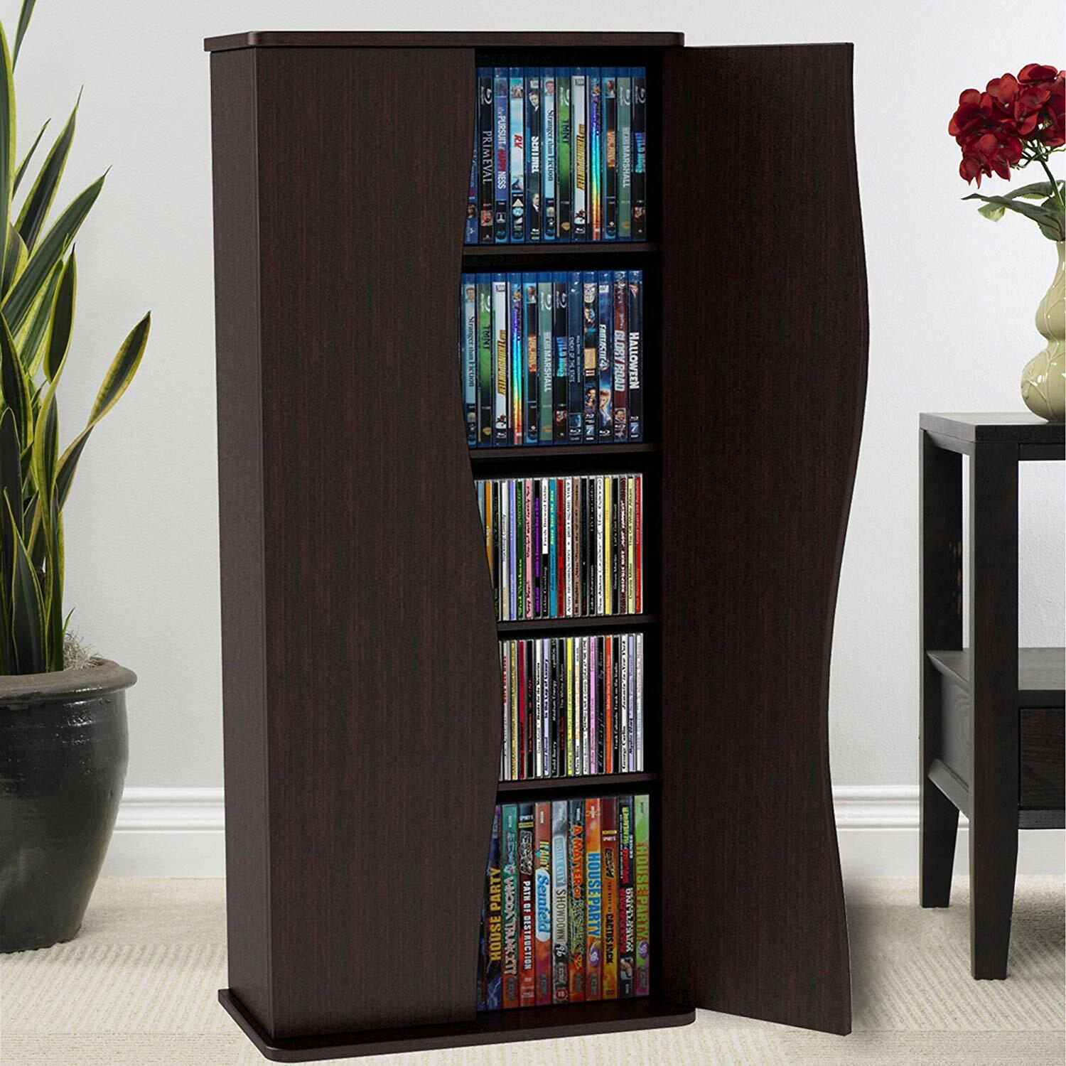 Media Storage Cabinet Wall Mounted Unit Adjustable Shelves Dvd