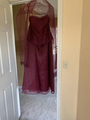 burgundy and navy blue dress ZAPAKASA Women Burgundy High Neck Knee-Length Formal Dress with Shawl Satin  Sheath Work Dress main image 1