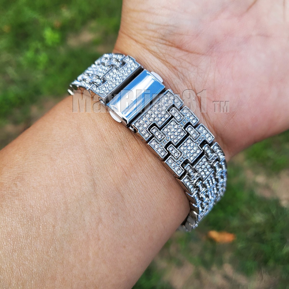 Men Silver Plated Stainless Steel Luxury Simulated Diamond  display picture 1