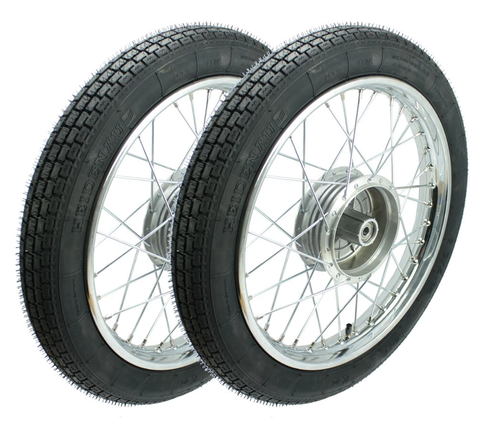 KULTMOPEDS 2 Räder Rad Felge verchromt für Simson S51 Schwalbe Reifen Heidenau K30 Duo Star
