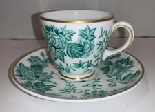 AVON GREEN by WEDGWOOD Footed CUP & SAUCER SET White with Green Floral 