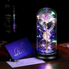 Rainbow Rose In Glass Crystal Flower Dome Rose LED Light Up Rose Christmas Gift