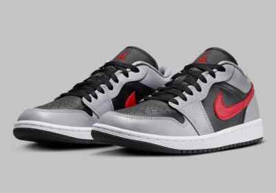 Nike Women's Air Jordan 1 Low Shoes Smoke Grey Red Black FZ4183