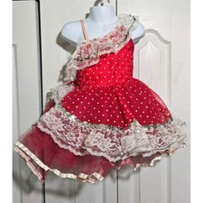 Girls Art Stone Dance Costume Leotard Tutu Dress Red White Lace Polka Dot Ballet